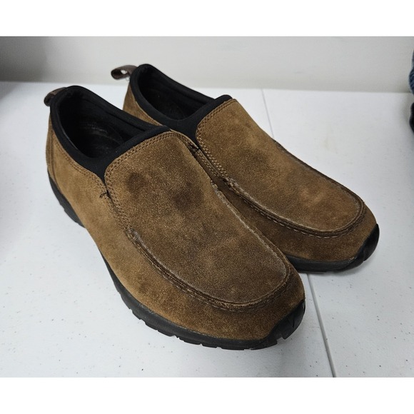 Lands' End Other - Lands End Slip On Shoes Mens 9D Brown Suede Moc Toe Rugged Lug Sole Loafers